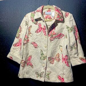 Alfred Dunner embroidered blazer8P,tan,brown/8pink butterflies gently worn